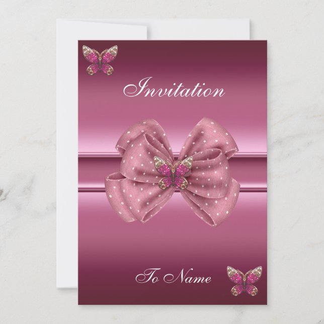 Einladung Pink Butterfly Bow (Vorderseite)