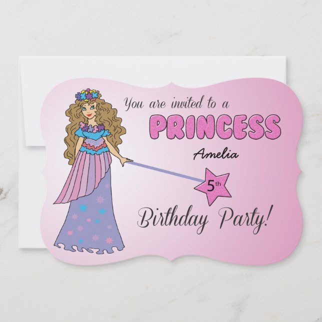 Einladung Pink Princess w/Funkelnd Wand (Vorderseite)