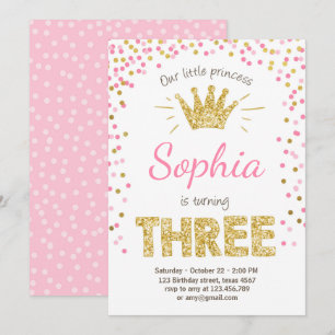 Einladung Princess Gold Pink Three zum 3. Geburtst