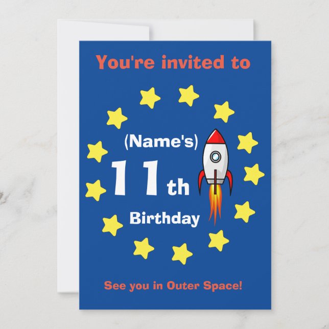 Einladung - Raketenschiff Custom Birthday - Name h (Vorderseite)