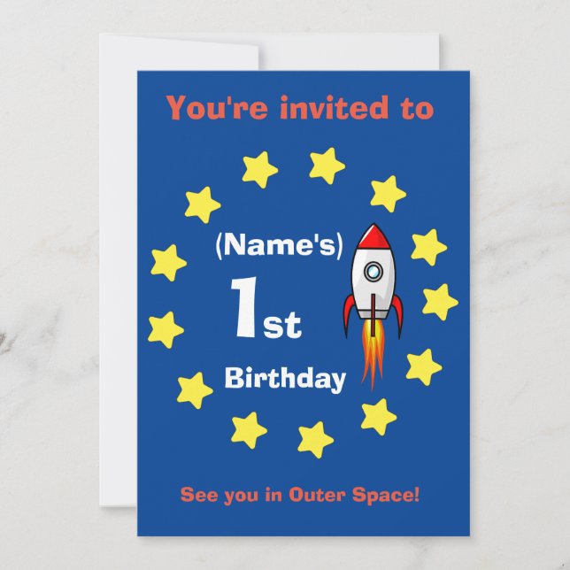 Einladung - Raketenschiff Custom Birthday - Name h (Vorderseite)