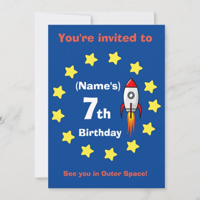 Einladung - Raketenschiff Custom Birthday - Name h (Vorderseite)