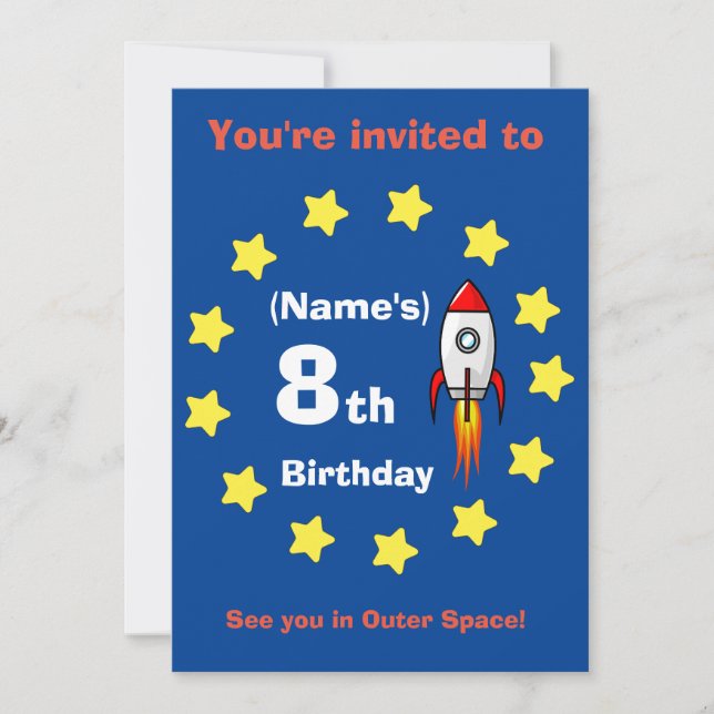 Einladung - Raketenschiff Custom Birthday - Name h (Vorderseite)