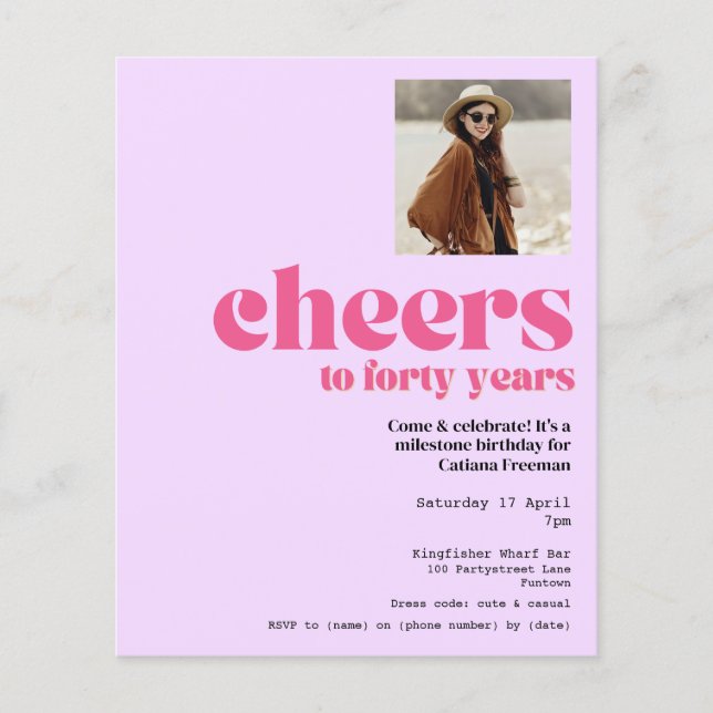 Einladung, Retro Lila 40. Geburtstag Flyer (Vorne)