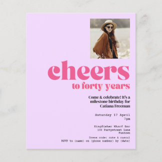 Einladung, Retro Lila & pink, 40. Geburtstag Flyer