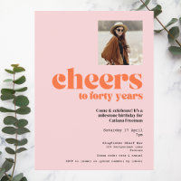 Einladung, Retro Pink & Apricot, 40. Geburtstag