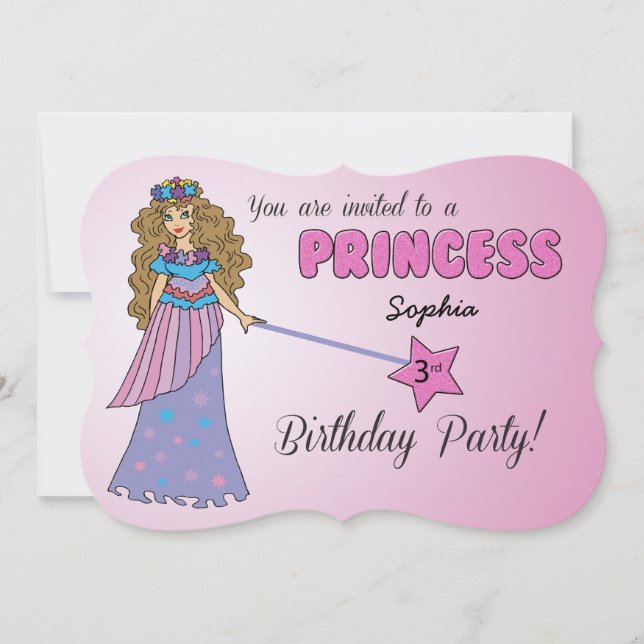 Einladung Rosa Prinzessin mit Funkelnd Wand (Vorderseite)