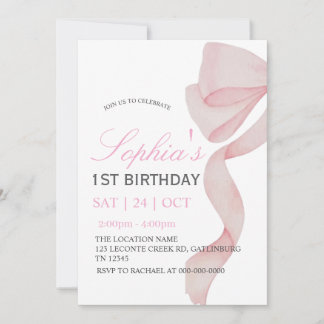 Einladung Rosa Schleife 1. Geburtstag Mädchen F