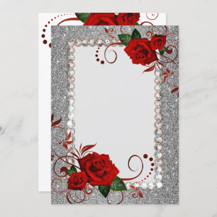 Einladung-Rote Rosen-extravaganter Glitzer Bling Einladung