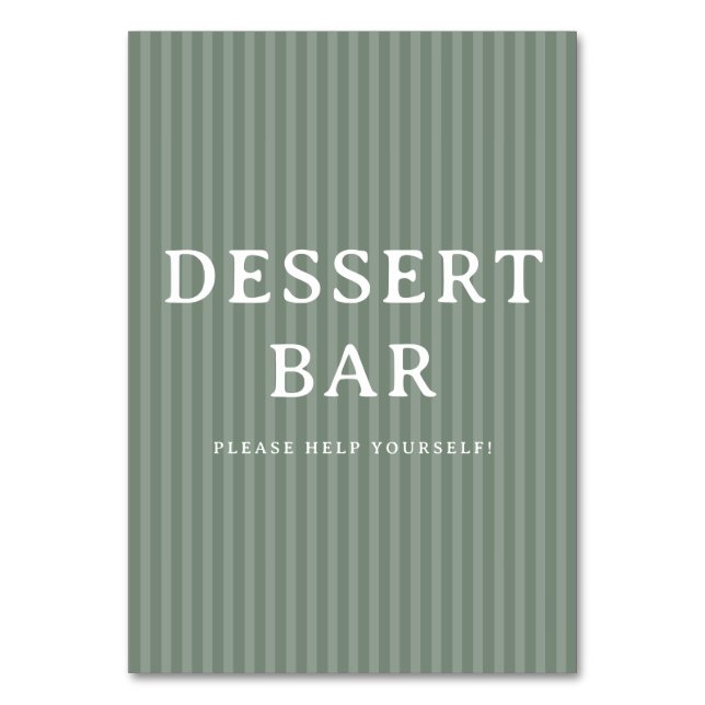 Einladung Schild für Salbeigrüne Dessertbar Tischnummer (Vorderseite)