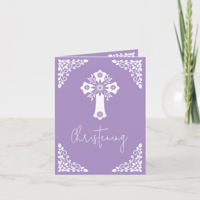 Einladung (schreiben) Bloral Cross Taufe Lilac (Vorderseite)