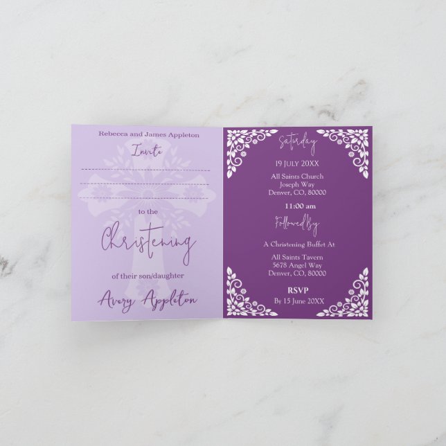 Einladung (schreiben) Blumenkreuz Taufe Sweet Plum (Innenseite)