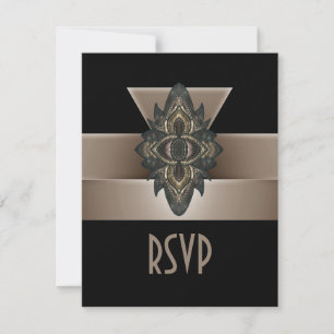 Einladung Schwarz Gold Biege Art Deco RSVP