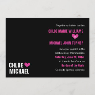 Einladung - Schwarz mit rosa Herzen