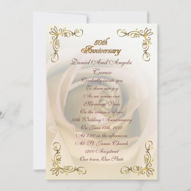 Einladung Sepia Rose zum 50. Jahrestag (Vorderseite)