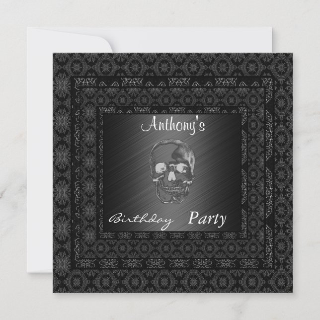 Einladung Skull 15. Geburtstagsparty Black (Vorderseite)