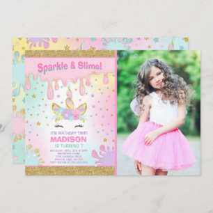 Einladung Slime Party zum Geburtstag von Unicorn S