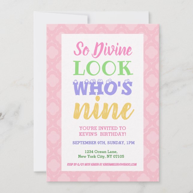 Einladung Slogans zum 9. Geburtstag (Vorderseite)