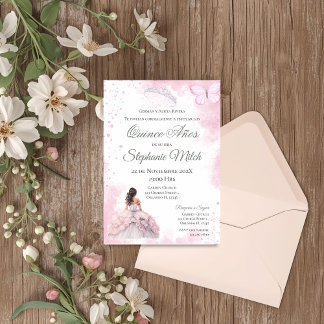 Einladung Spanische Quinceanera rosa Blumen Einlad