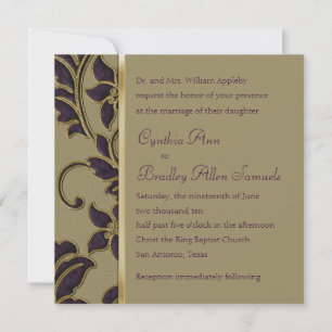 Einladung Square Plum Embossed Look Damask