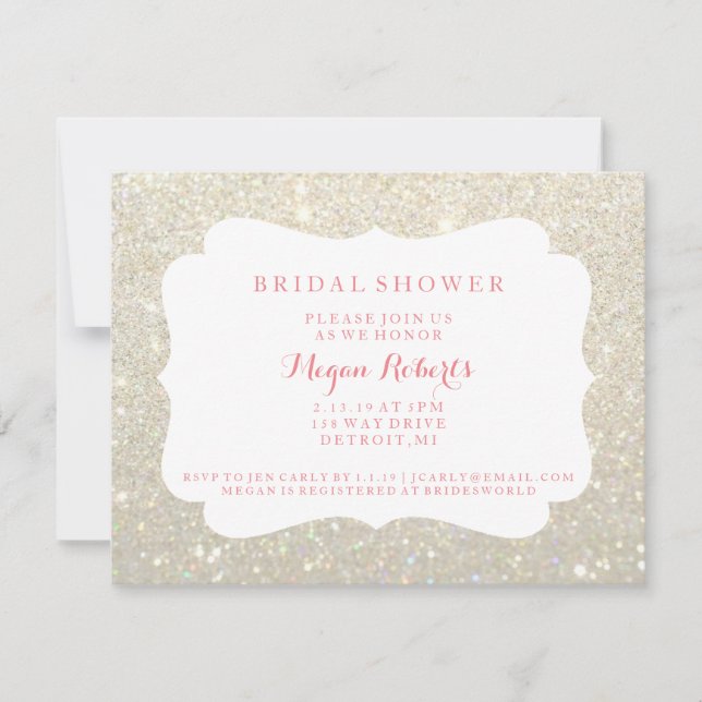 Einladung - Tag des Brautparty "White Gold Glit Fa (Vorderseite)