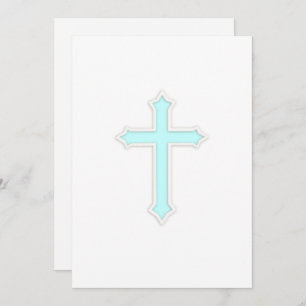 Einladung Taufe "Embossed" Cross Aqua
