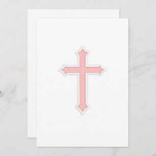 Einladung Taufe "Embossed" Cross Pink