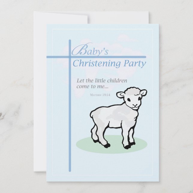 Einladung Taufe Feier Blue Boy Lamb (Vorderseite)
