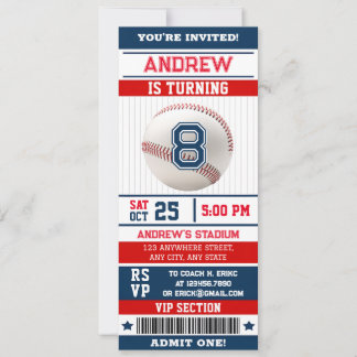 Einladung Ticket für die Geburtstagsparty im Baseb