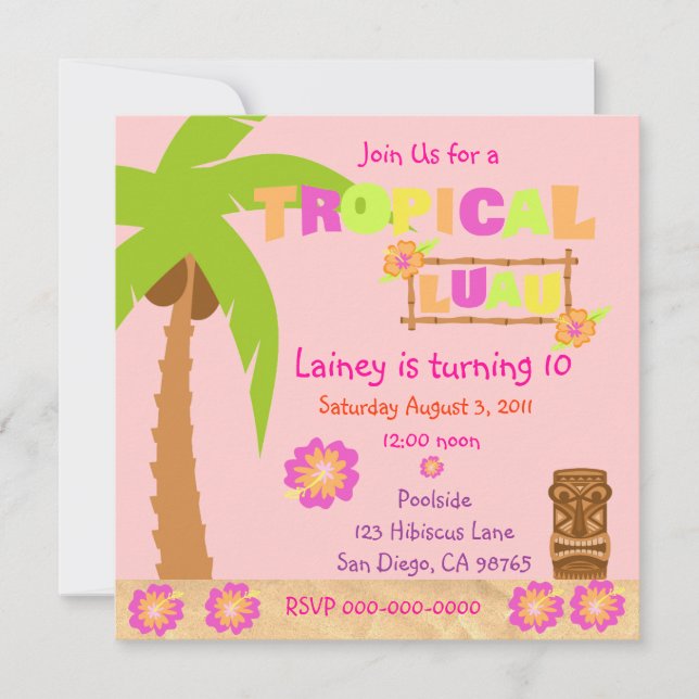 Einladung Tropical Luau (Vorderseite)