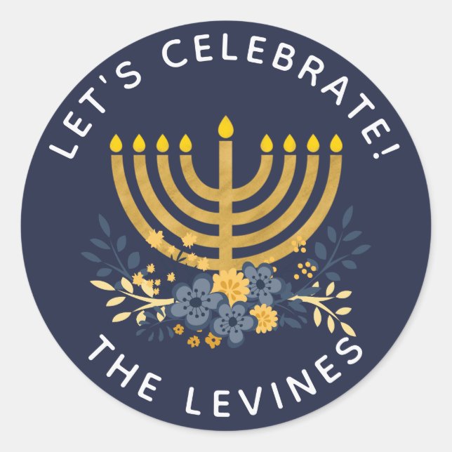 Einladung Umschlag Aufkleber Menorah | Hanuakkah (Vorderseite)