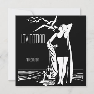 Einladung Vintage Retro Schwarz Weiß