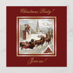 Einladung Vintager Weihnachtsmann Reindeer Sleigh