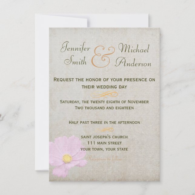 Einladung Vintages Papier einfache Hochzeit (Vorderseite)