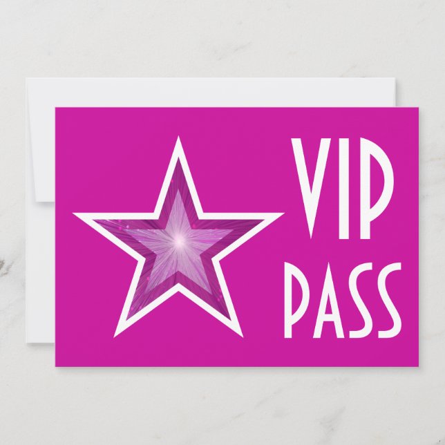 Einladung "VIP PASS" in Rosa, horizontale Einladun (Vorderseite)