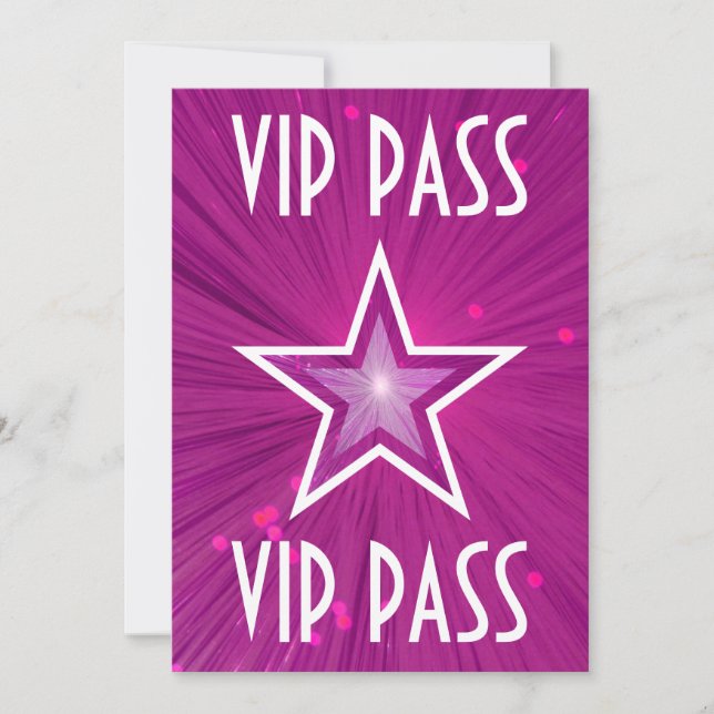 Einladung "VIP PASS" mit rosa Sternen (Vorderseite)