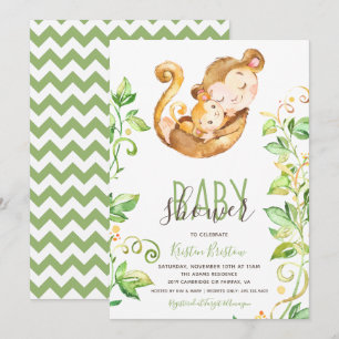 Einladung von Affen Zoo Animal Green Baby Shower