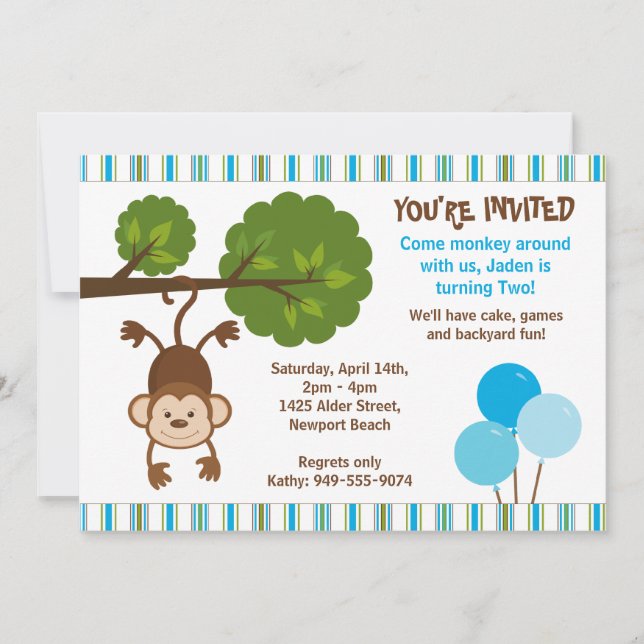 Einladung von Affen zum Geburtstag mit Matching En (Vorderseite)