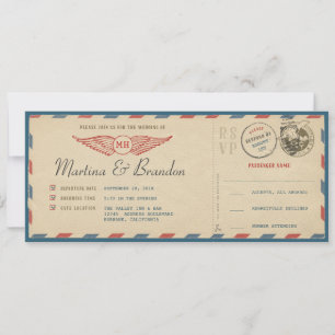 Einladung von Airmail Boarding Pass Hochzeit