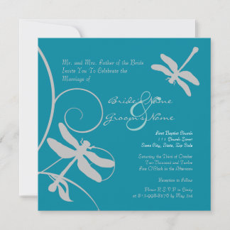 Einladung von Aqua Blue und Silver Dragonfly