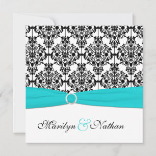 Einladung von Aqua, White und Black Damask Square