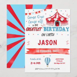 Einladung von Aquarell Rot & Blau