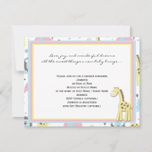 Einladung von Baby Animals Yellow Giraffe Dusche