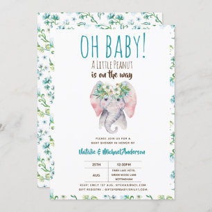 Einladung von Baby Elephant Dusche, Boho Floral