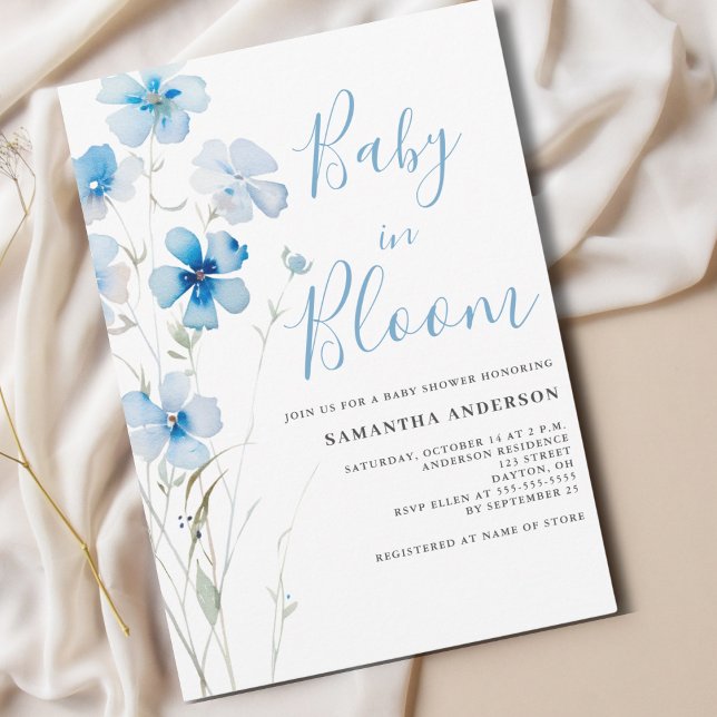 Einladung von Baby in Bloom Blue Floral Boy (Von Creator hochgeladen)