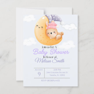 Einladung von Baby Rabbit und der Mond-Babydusche Postkarte