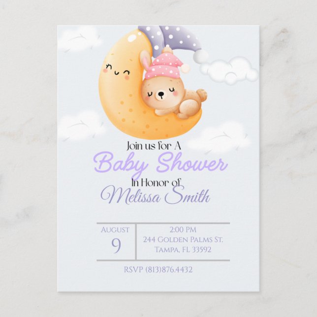 Einladung von Baby Rabbit und der Mond-Babydusche Postkarte (Vorderseite)