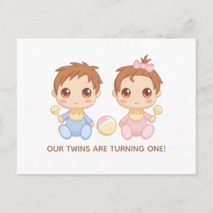 Einladung von Baby Twins zum ersten Geburtstag Postkarte