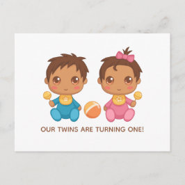 Einladung von Baby Twins zum ersten Geburtstag Postkarte