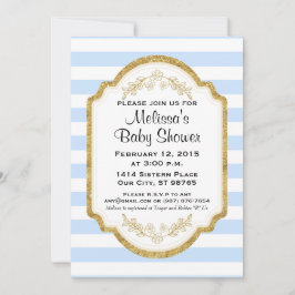 Einladung von Babydusche, Gold, Blaustreifen